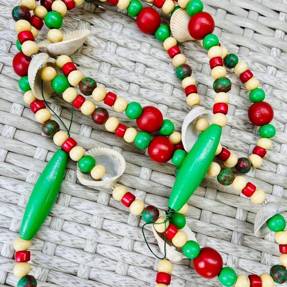 Hand Painted Beaded Coastal Christmas Garland #0819